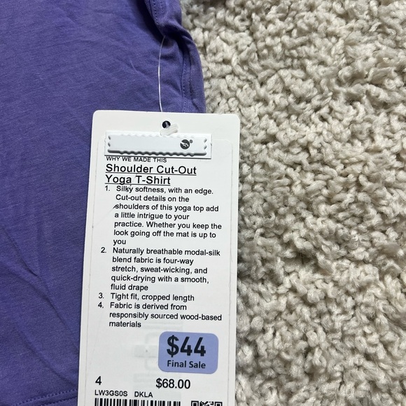 LULULEMON SHOULDER CUT OUT YOGA 
T SHIRT SIZE 4 NWT - Picture 5 of 9